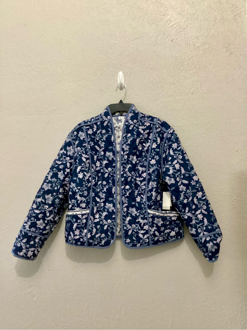 Cato Quilted Navy Floral Zip Jacket